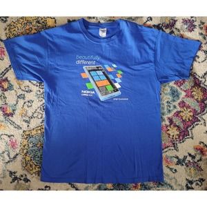 AT&T Nokia Lumia 900 Promo Cell Phone SHIRT (L) Blue Rare ATT Mobile Internet